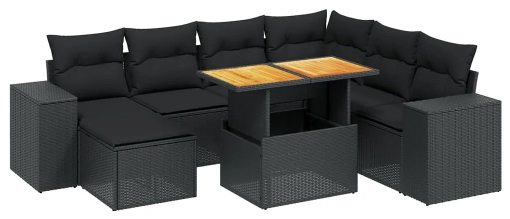 Set Divani da Giardino con Cuscini 8 pz Nero in Polyrattan