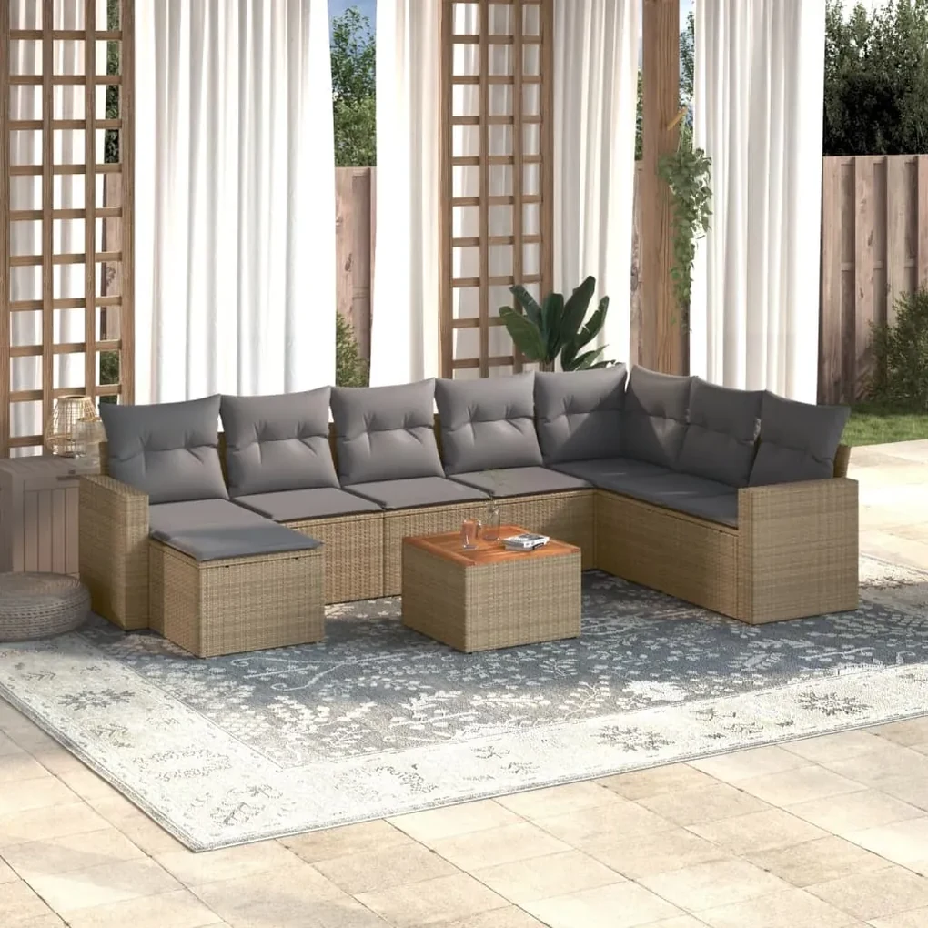 Set divano da giardino 10 pz con cuscini beige misto polyrattan