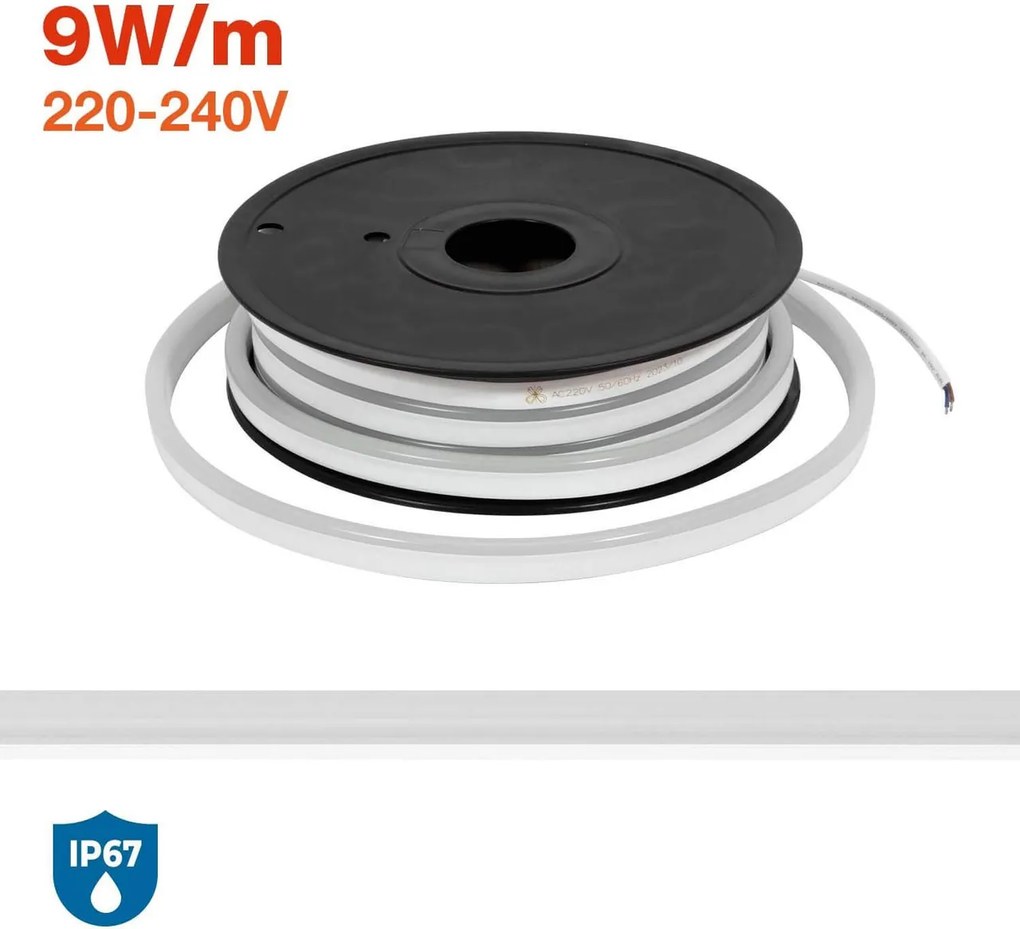 Neon Flex LED Serie 220V 9W/m IP65 10m Flessibile Colore Bianco Naturale 4.000K