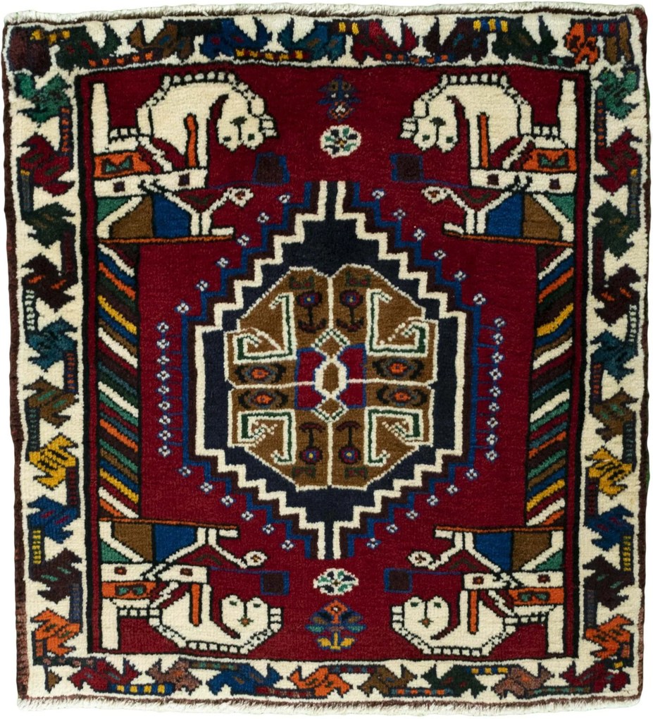 Shiraz Tappeto 70x60 Rosso (Iran) Annodato A Mano