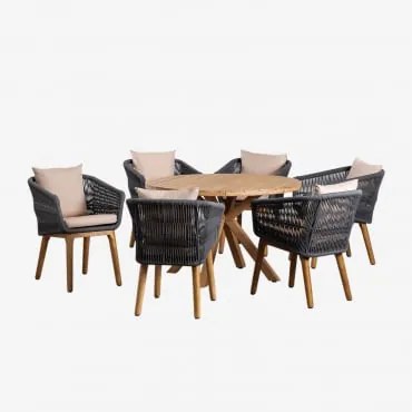 Set Composto Da Tavolo Rotondo In Legno (ø120 Cm) Naele E 6 Sedie Da Pranzo Barker Grigio Antracite - Sklum