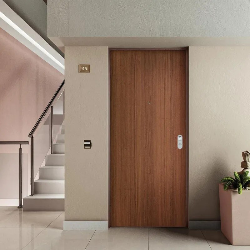 Porta blindata DI.BI. Puck L 90 x H 210 cm in melaminico noce, apertura spingere a sinistra, falso telaio incluso