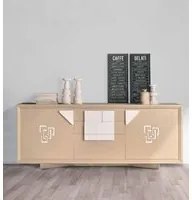 Credenza frassino laccato onice poro aperto 2 porte piedi in plexiglass l.210 p.50 h.90