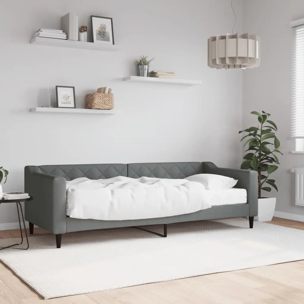 Divano Letto Con Materasso Grigio Scuro 80x200 Cm İn Tessuto /