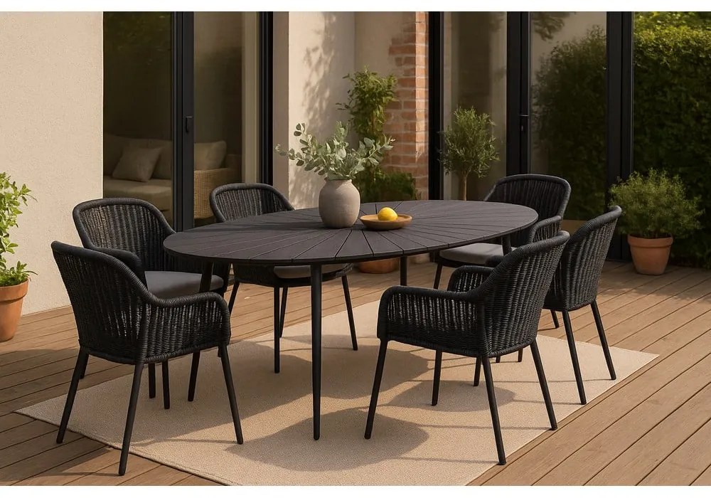 Tavolo da giardino nero con piano in legno d'arte, 190 x 115 cm Marienlist - Bonami Selection