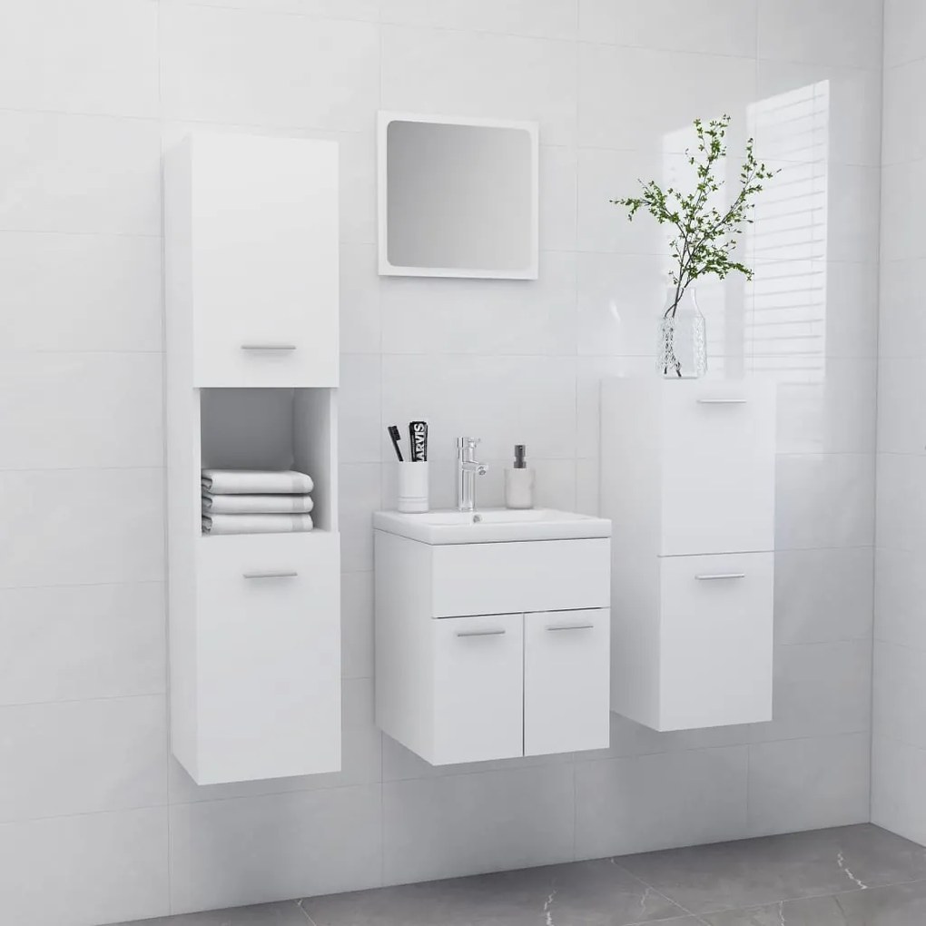 Set Mobili Da Bagno Bianco İn Legno Multistrato /