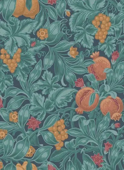 Cole & Son Carta da parati Vines of Pomona - Burnt Orange & Teal on Petrol