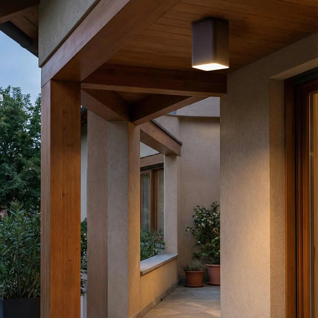 Plafoniera da soffitto E27 Quadrata IP54 in Alluminio - Corten