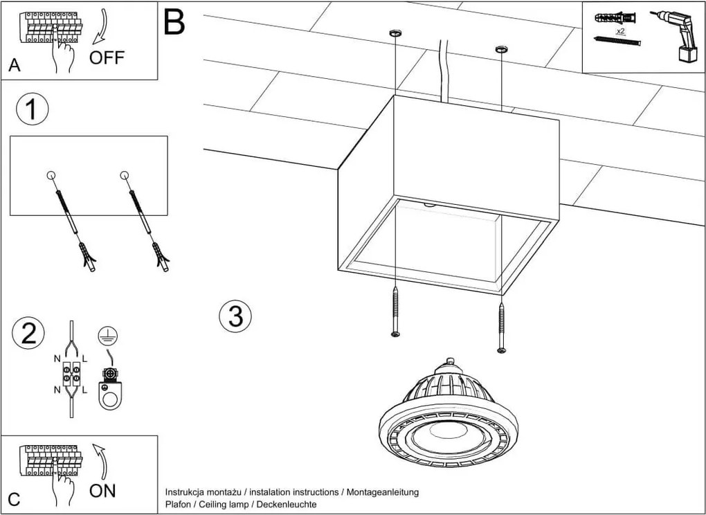 Lampada da soffitto in Cemento QUATRO 1 Base AR111 - Grigia