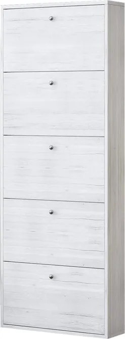 Scarpiera Slim 5 ante a ribalta, L 73 x H 180 x P 15 cm 15 paia, rovere grigio