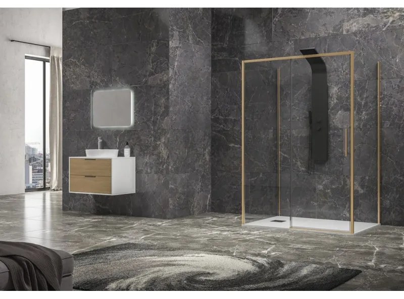 Kamalu - Cabina doccia 3 lati 80x150x80 oro satinato anta scorrevole  | KLA-4000G