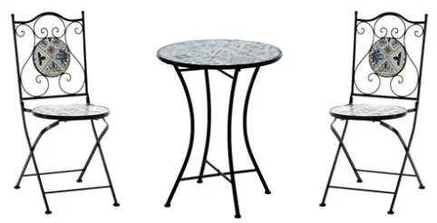 Set Bistrot Tavolo Maioliche Tondo 60 Cm Con 2 Sedie Pieghevoli Cipro