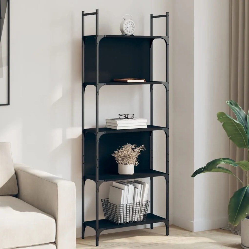 Libreria A 5 Ripiani Nera 60,5x24x166,5 Cm İn Legno Multistrato /