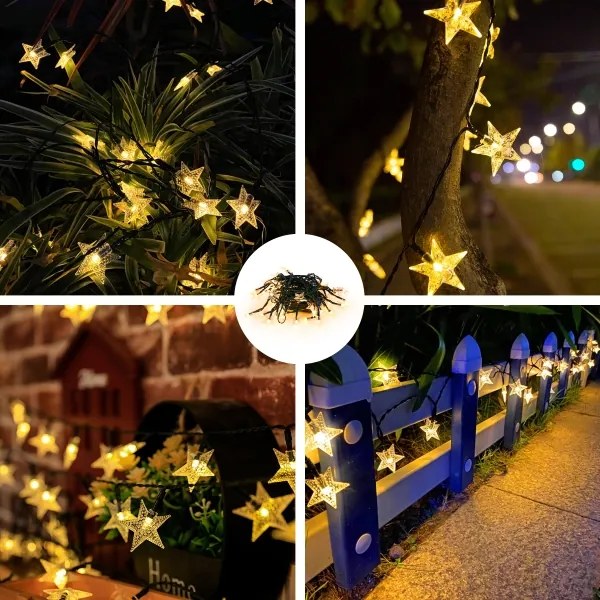 Brilagi - Catena decorativa solare a LED STARS 50xLED/8 funzioni 7m IP65 bianco caldo