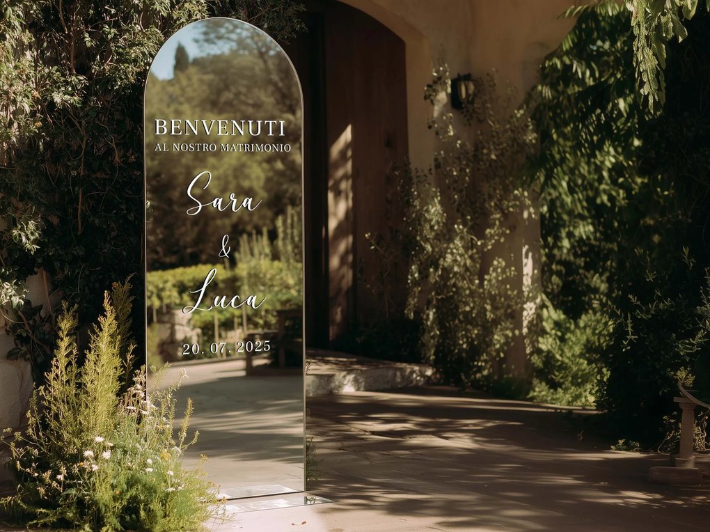 Adesivo personalizzato per specchio S51 – Benvenuti al nostro matrimonio