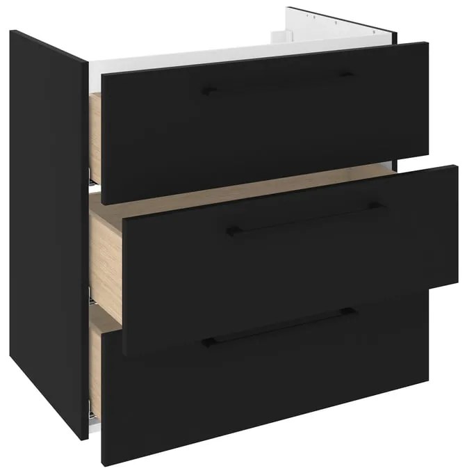 Mobile da bagno sospeso sotto lavabo L 75 x H 73 x P 46 cm nero laminato opaco, 3 cassetti SENSEA Remix