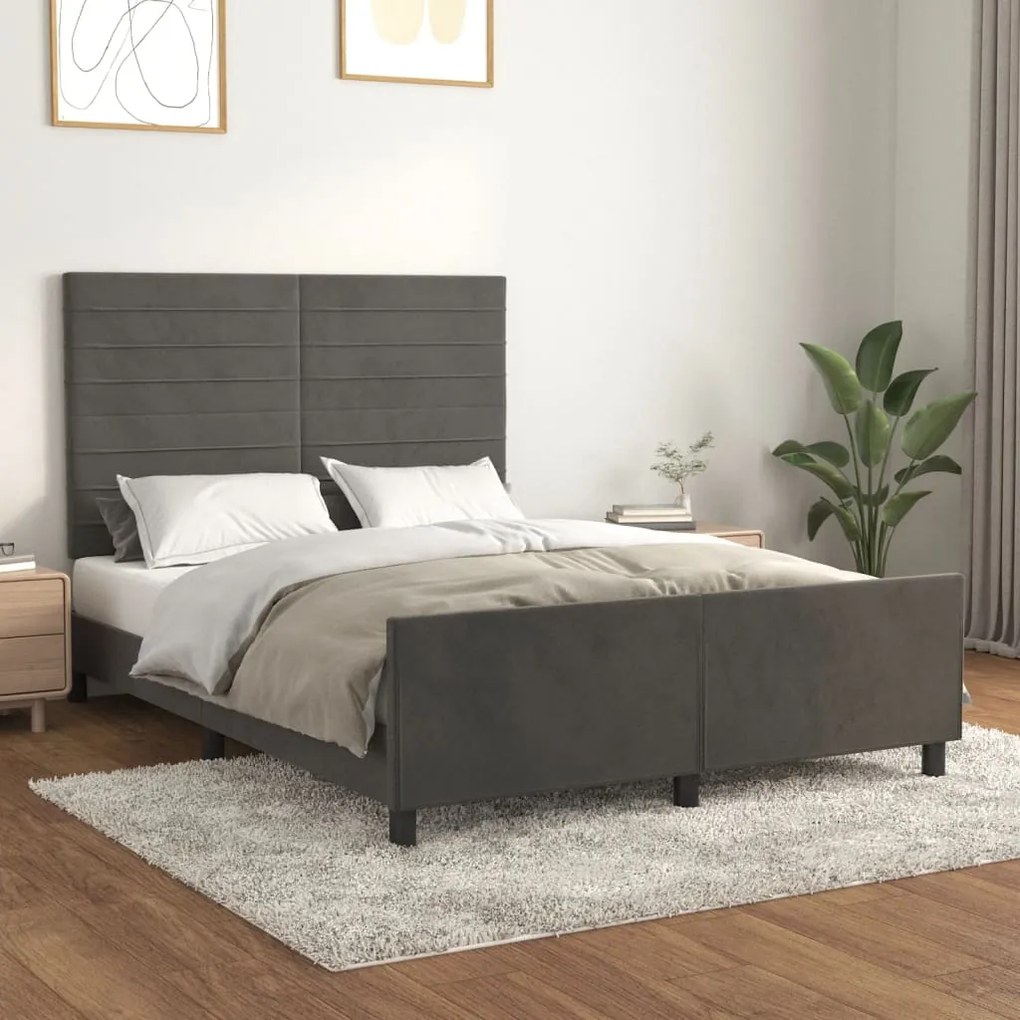 Giroletto Senza Materasso Grigio Scuro 140x200 Cm Velluto /