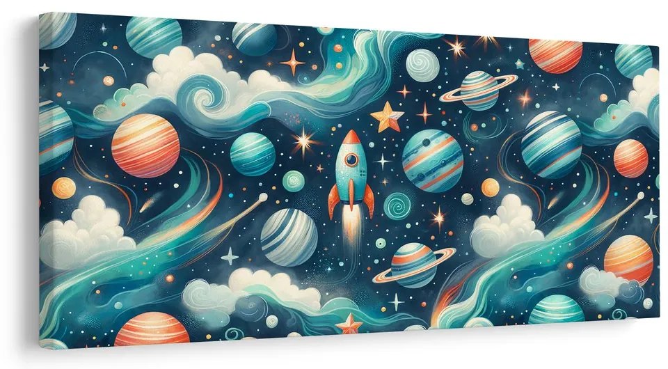 Quadro su tela – Razzo e pianeti nello spazio