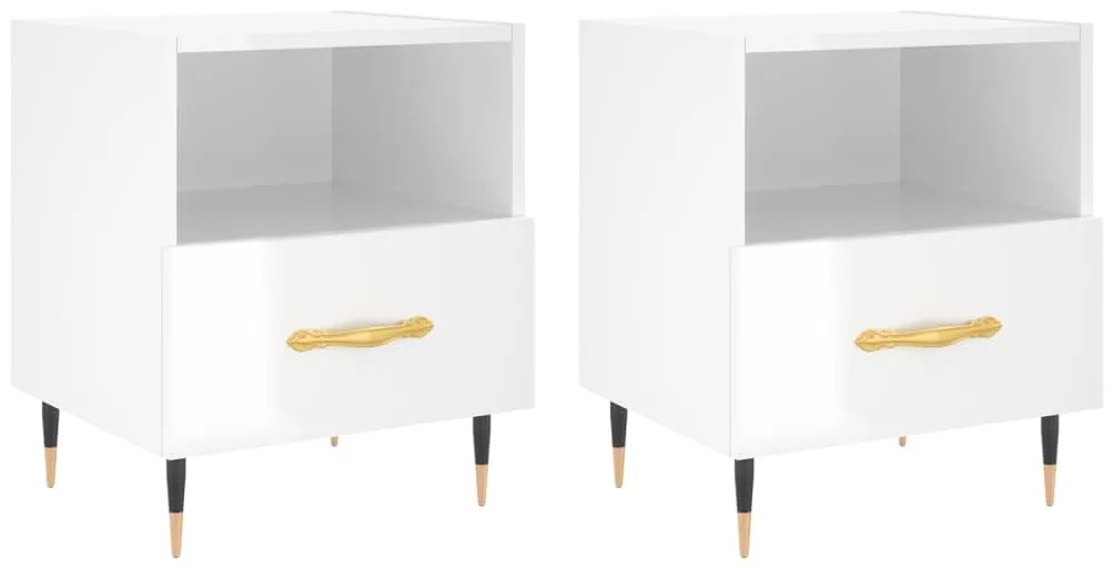 Comodini 2 pz Bianco Lucido 40x35x47,5 cm in Legno Multistrato