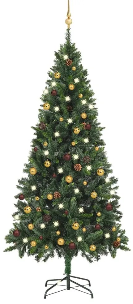 Albero di Natale Preilluminato con Palline Verde, Albero di Natale Preilluminato con Palline Verde 180 cm