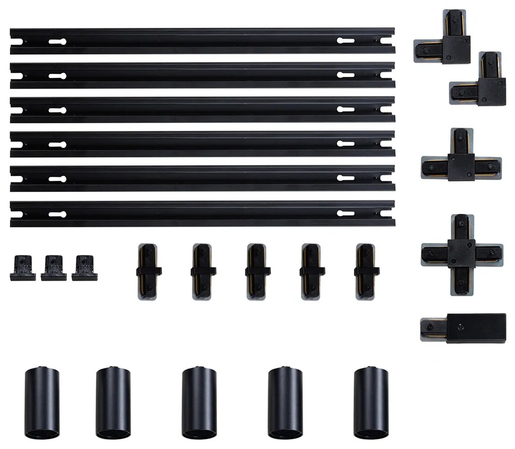 Sistema di illuminazione a binario moderno con 5 faretti neri monofase GU10 35mm - Iconic Ruby Honey