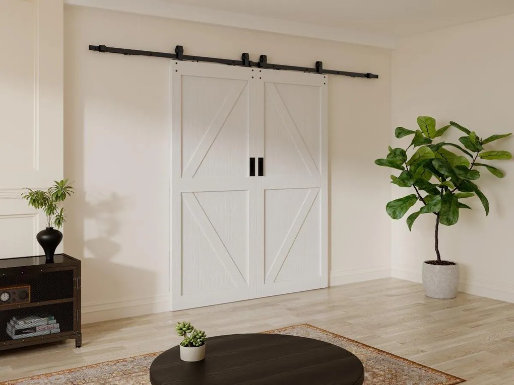Porta scorrevole doppia con sistema esterno muro 2 x H205 x 93 cm Legno e MDF Bianco - NEFARA