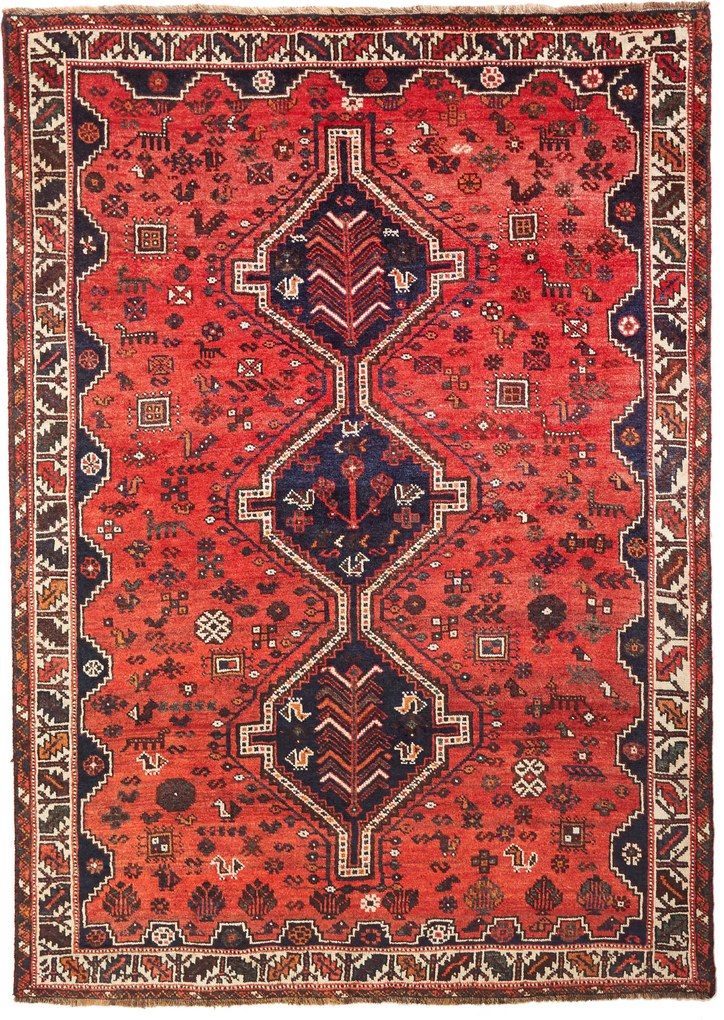 Shiraz Tappeto persiano 180 x 240 Rosso (Iran) Annodato A Mano