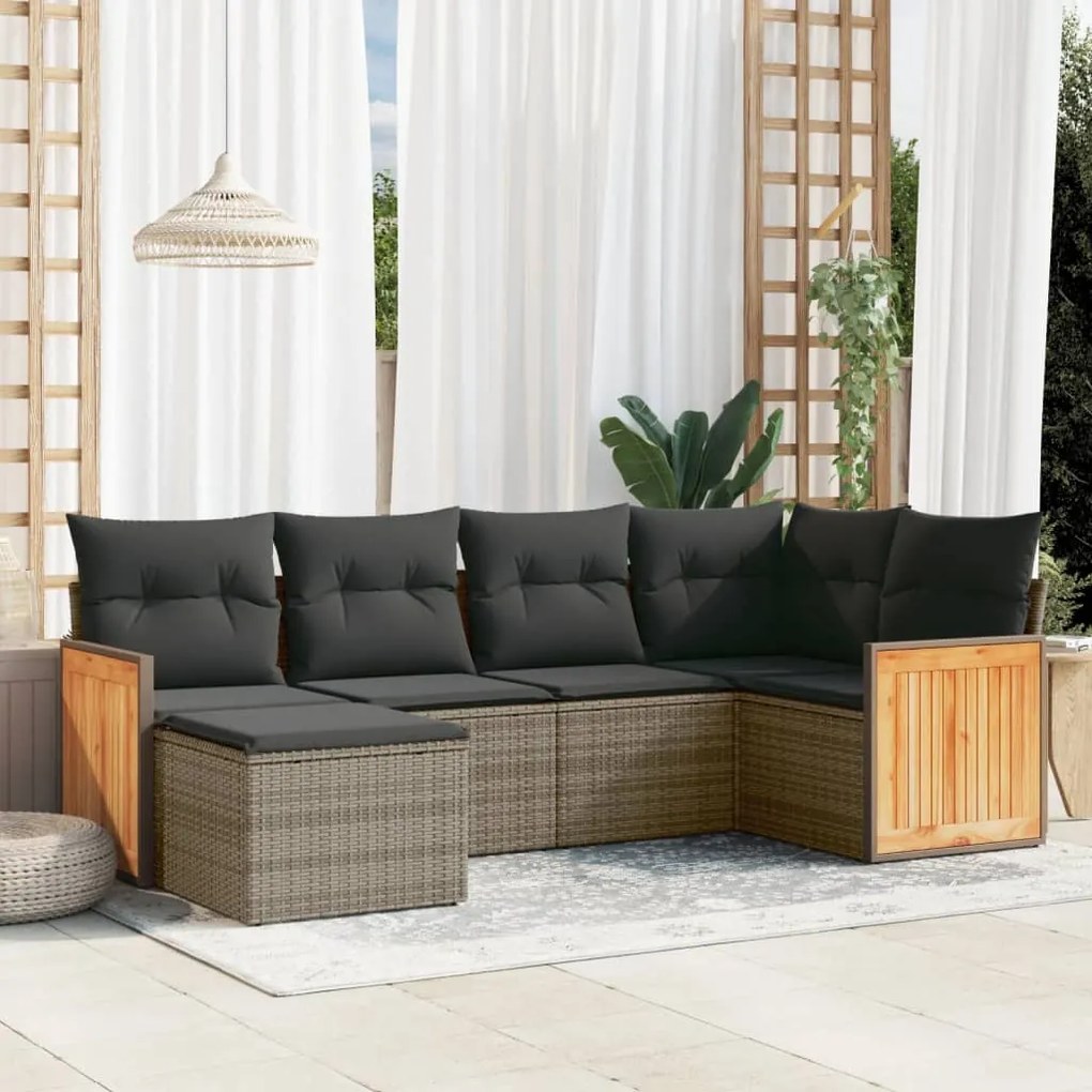 Set divano da giardino 6 pz con cuscini grigio in polyrattan