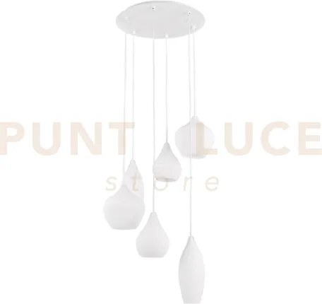 Soft lampadario sospeso in vetro bianco 6 luci attacco e14 rosone d...