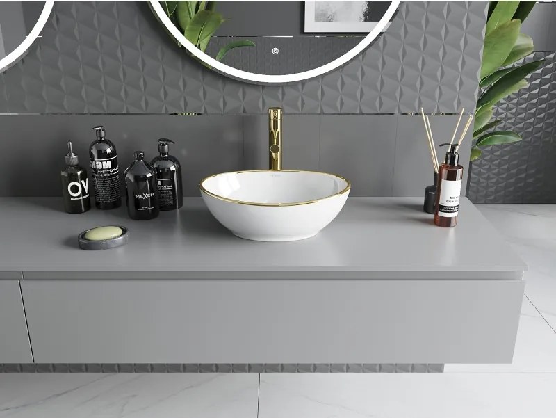 Mexen Elza lavabo da appoggio 40 x 33 cm, bianco/oro bordo - 21014005