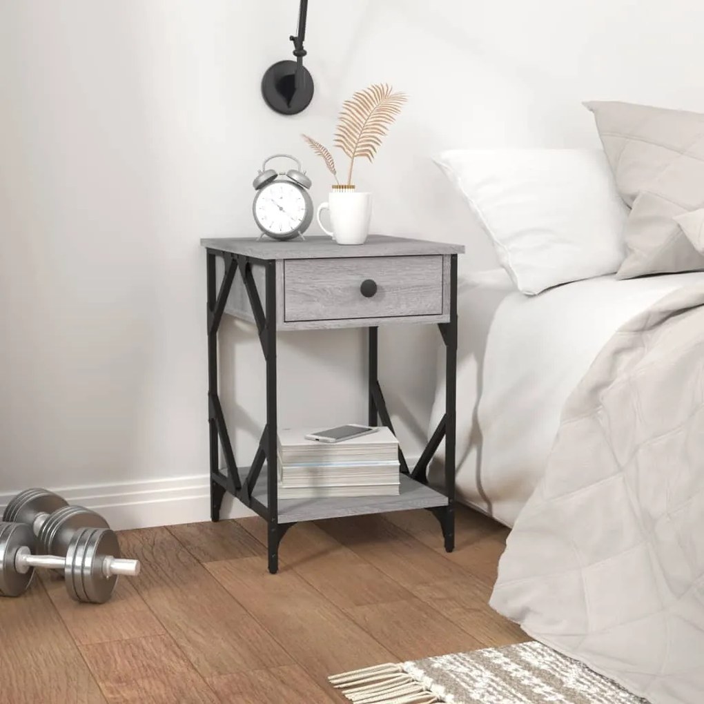 Comodino Grigio Sonoma 40x42x60 Cm İn Legno Multistrato /