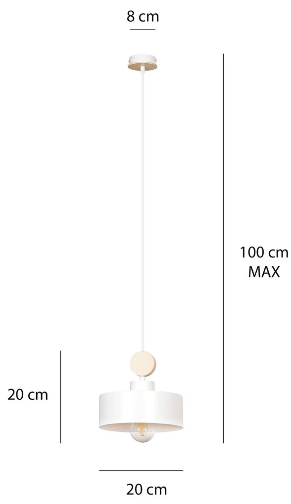 Sospensione 1 Luce Tuniso In Acciaio Bianco E Legno Naturale