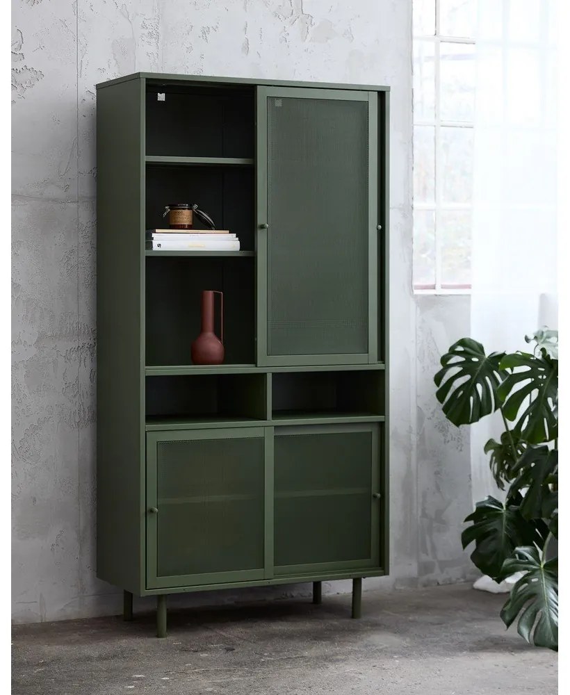 Armadietto verde scuro in metallo con porte scorrevoli 90x180x40 cm Veep – Unique Furniture