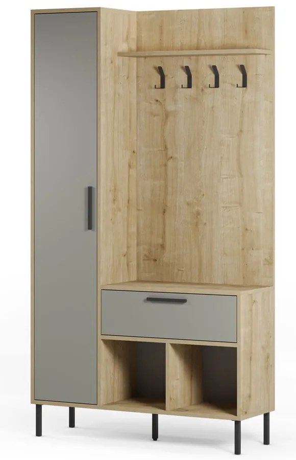 Set da corridoio effetto rovere con decoro verde-naturale 108x195x35 cm Heidy - Marckeric