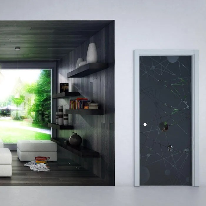 Porta scorrevole Secret Euclide nero L 73 x H 212 cm reversibile