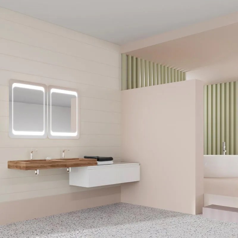 Mobile sottolavabo e lavabo Ofset per doppia vasca lavabo-miele; cassetti-bianco opaco L 120 x H 32 x P 46 cm 2 cassetti
