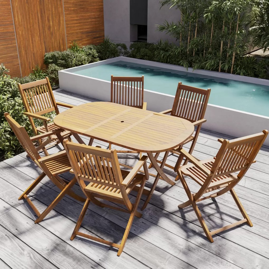 Set di 6 Sedie Da Giardino Pieghevoli In Legno Massiccio Naturale Di Acacia Con Braccioli Seduta e Schienale Alto Con Doghe Per Giardino Esterno Piscina Patio Terrazzo Balcone 91 x 58 x 52 cm