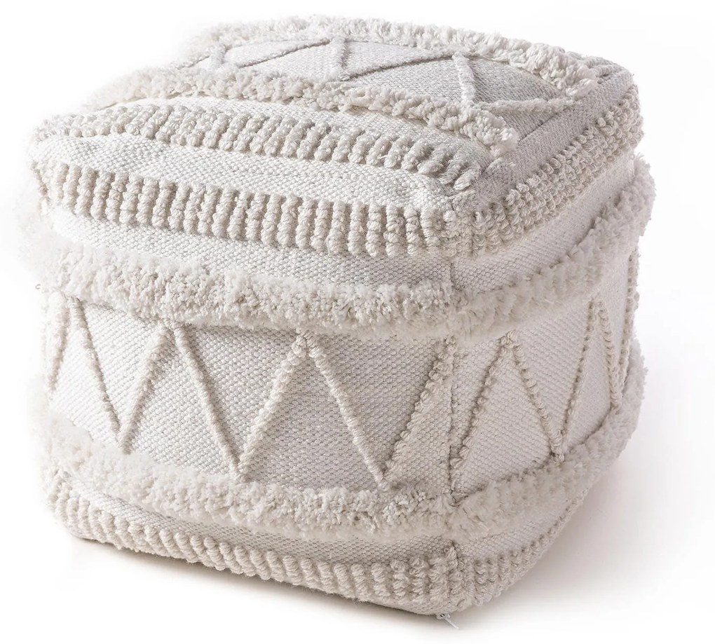 benuta Pure Pouf per interno ed esterno Toni Ivory 45x45x45 cm - Tappeto outdoor per balcone, terrazzo e giardino