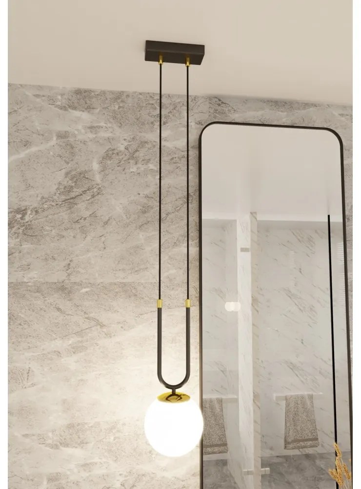 Lampadario a Sospensione in Acciaio e Vetro GLAM 1 Nero E14 Colore delle Sfere Bianco