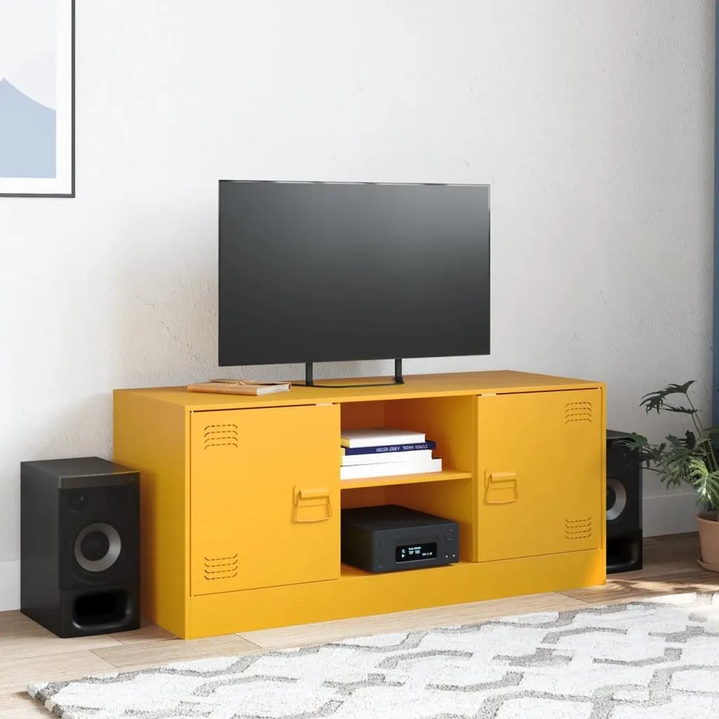 Mobile porta tv giallo senape 99x39x44 cm in acciaio