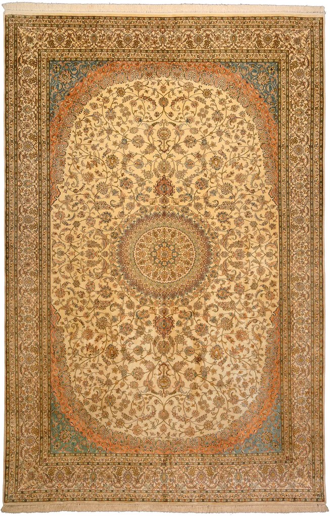 Cashmere Silk Tappeto 320x210 Beige (Indian) Annodato A Mano