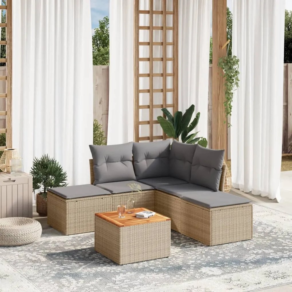 Set Divano da Giardino 6 pz con Cuscini Beige Misto Polyrattan