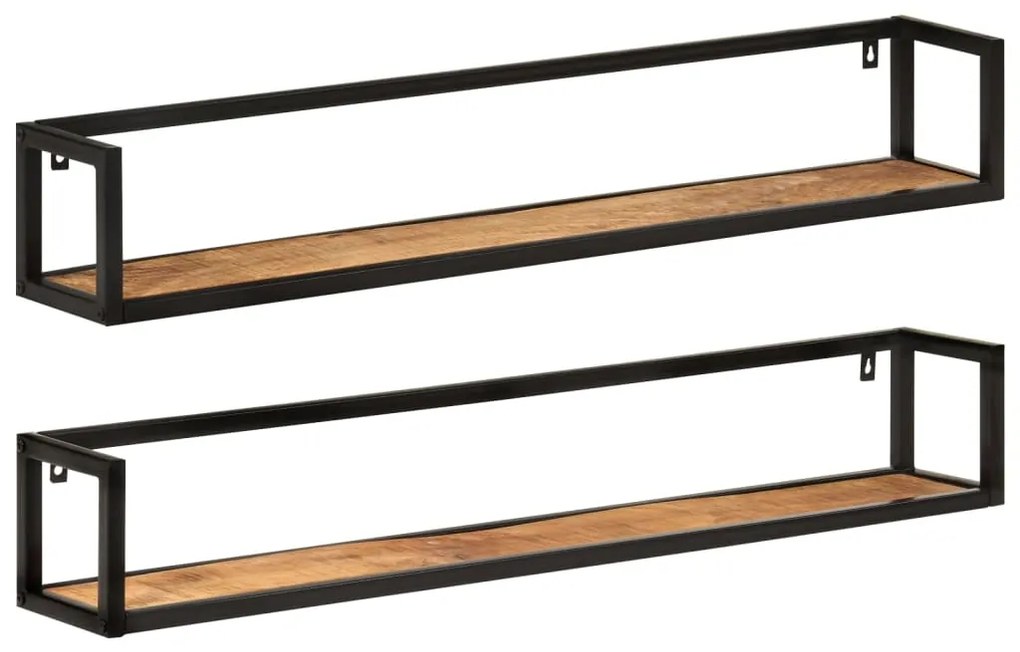 Mensole Da Parete 2 Pz 110x17x17cm Legno Massello Mango E Ferro /