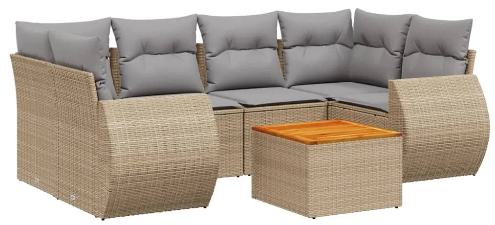 Set Divani da Giardino 7 pz con Cuscini Beige in Polyrattan