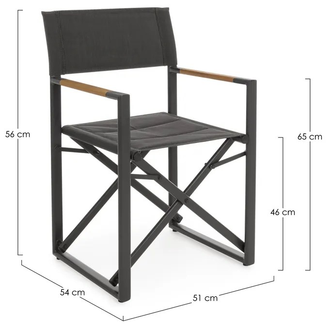 Set di sedie regista LAGUN in alluminio antracite e textilene grigio scuro, pieghevoli