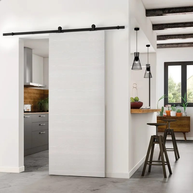 Porta scorrevole reversibile Honey in mdf bianco, L 93 x H 212 cm, con binario Retro