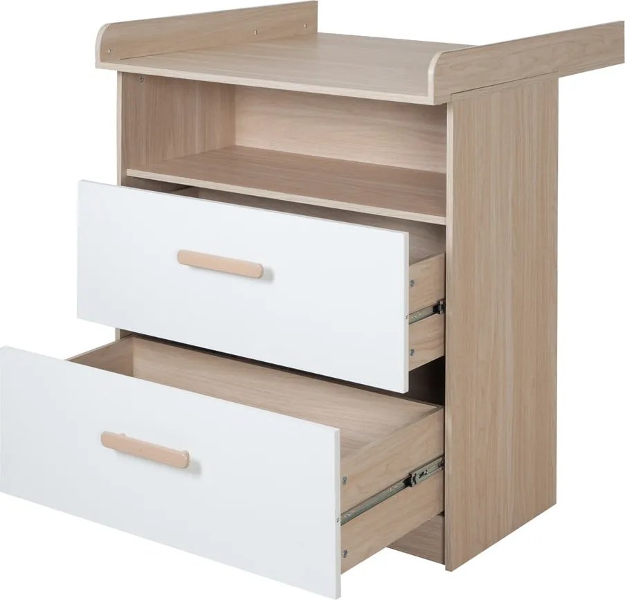 Cassettiera per bambini bianca/di colore naturale con effetto rovere con fasciatoio 88x98x75 cm Cabane – Roba