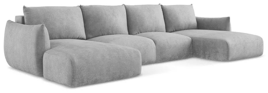 Divano angolare grigio chiaro allungabile (a U) con rivestimento in ciniglia Leila – Makamii