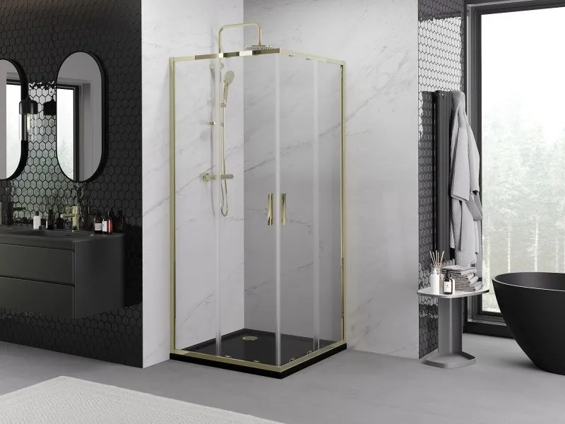 Mexen Exo-S Duo cabina doccia quadrata scorrevole 100 x 100 cm, trasparente, dorata - 8111-100-100-50-00