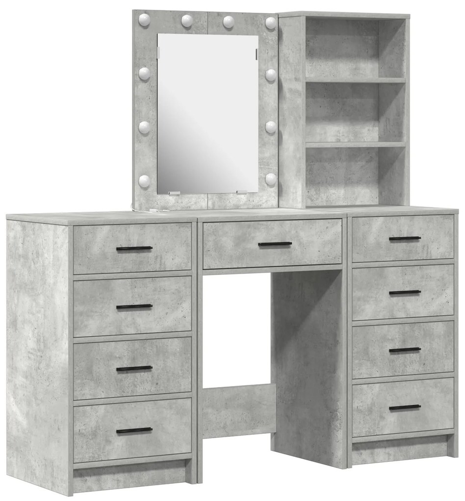 Set da toeletta in 3 pezzi con led - grigio cemento legno ingegnerizzato